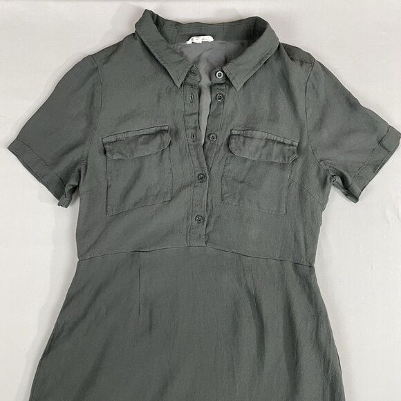 Mittoshop Button Detail Midi Shirt Dress Women's M Grey Short Sleeve Collared - Picture 4 of 14